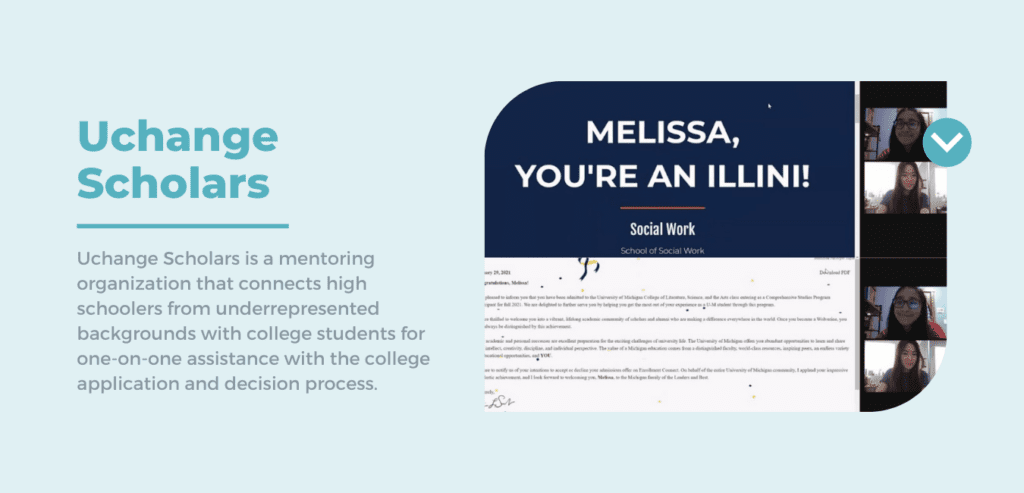 Uchange Scholars college acceptance announcement.